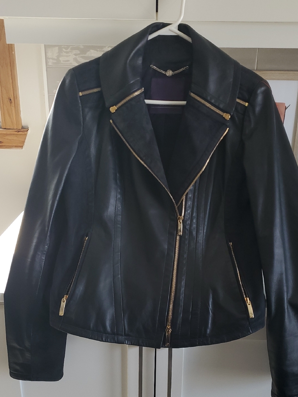 Laurel Black  Leather / Suede Moto Jacket with Gold Hardware